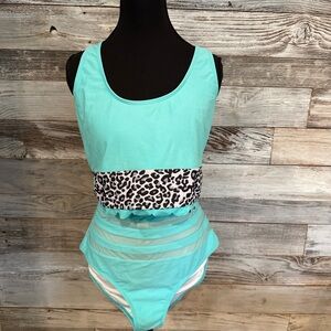 Amazon Women's Aqua and Leopard Print Bikini